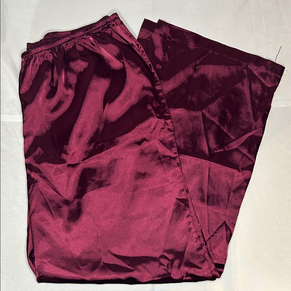 Elegant Burgundy Satin Pajama Pants